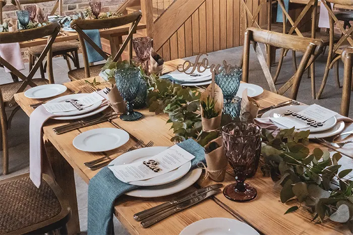 A rustic wedding table setting